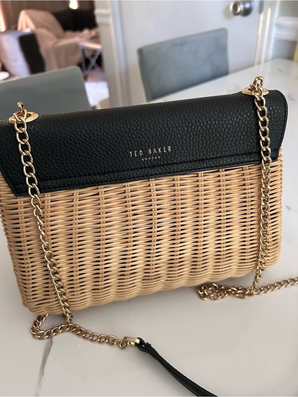 Ted Baker Black and Natural Woven Crossbody with Gold Chain - Picture 2 of 3